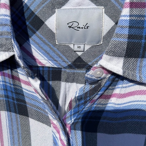 Rails Revolve Women’s XS Button Down Hunter Plaid Flannel Ivory Bluebell - Picture 5 of 10